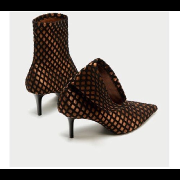 NWT Zara Black Bronze High Heel Mesh Ankle Boots - Picture 7 of 8